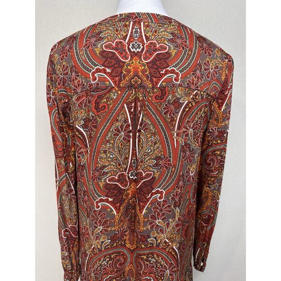 Love 21 Paisley Dress Women’s Size S Orange Brown Red Long Sleeve Boho Chic Fall - Picture 8 of 16